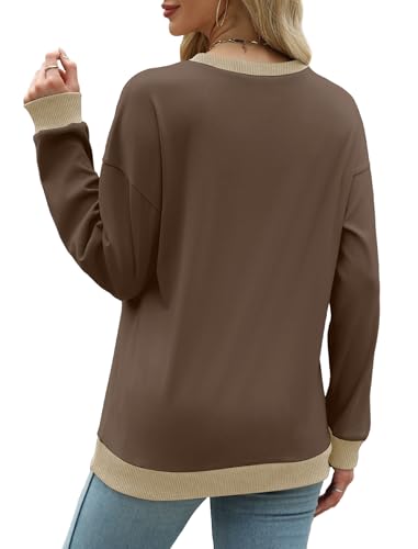 Saloogoe Sweatshirts for Women Crewneck Long Sleeve Loose Fit Tops Color Block Ribbed Trim Fashion 2024 - Image 5