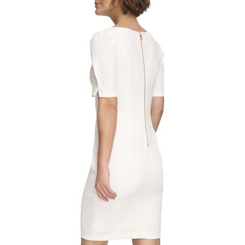 Image of DKNY Women's Short Sleeve Ruched Knee Length Sheath Dress with Button Detail