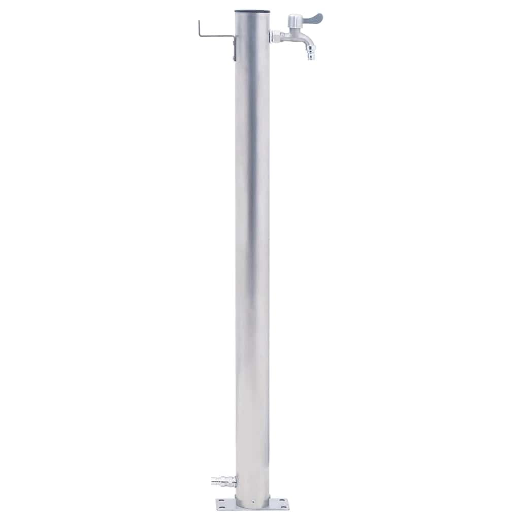 Wassersäule für den Garten 60 cm Edelstahl Rund 1x Wasserhahn mit Schlauchanschluss, Haken für Gartenschlauch, für Bewässerung, Reinigen, Blüten gießen