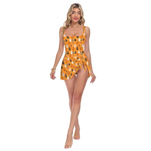 Maillot de bain Halloween citrouille orange avec jupe amovible pour femme