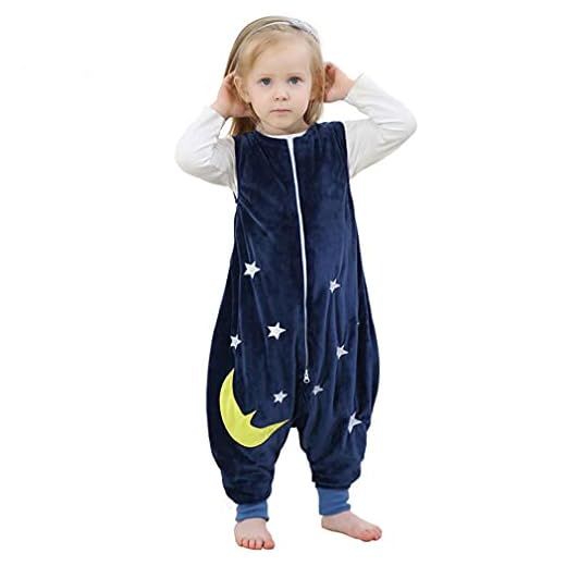 mama stadt Gigoteuse avec Pieds Unisexe pour Enfants, Surpyjama Bebe Gigoteuse sans Manche Garçon Fille Pyjama Animal en Flanelle Gigoteuse avec Jambes pour 3-5 Ans, Étoiles Bleues