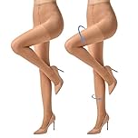 MANZI 2 Pairs Compression Tights 30D Sheer Shapewear Pantyhose Firm Support Tights for Women Natural L