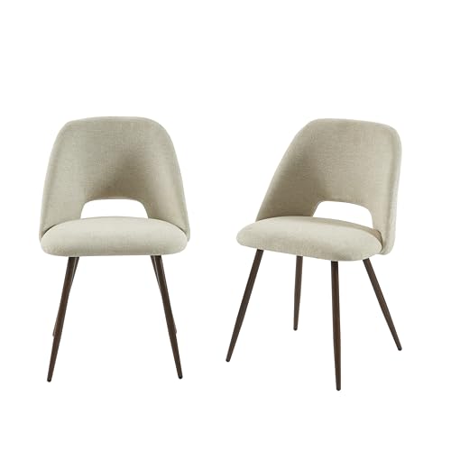 BAÏTA Lot de 2 chaises Elisabeth Tissu Beige Pieds Effet chêne