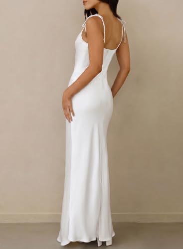 Image of 2026 Satin Cowl Neck Spaghetti Strap Maxi Dress for Women Bridesmaid | Silk,Tie Strap,Slip,Slit,Midi,Wedding Guest,Graduation,Elegant,Cocktail,Vacation,Party