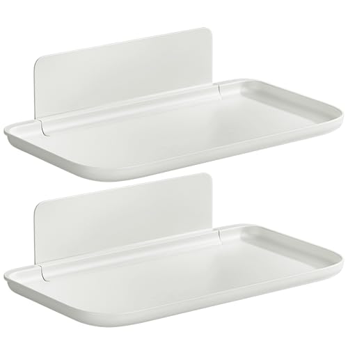 Nlsqw 2 Pcs Stick on Shelf, Self Adhesive Shelf, Adhesive Shelves, Plastic Folding Shelfs, Perforation Free Bedroom Bedside Shelfs, Small Space Saving for Bathroom, Bedroom, Kitchen