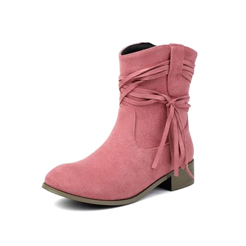 ENEN Botas Cowboy de Mujer Piel, 34-39 EU Botas Cowboy de Mujer Media Caña Comodas y Elegantes Estilo Vaquero Campera para Otono Invierno al Aire Libre (FG27 Rosa,39)