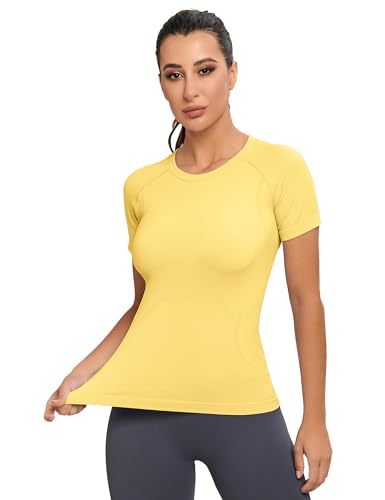 Image of MathCat Seamless Workout Tops for Women, Short Sleeve Compression Athletic Shirts Soft Yoga Gym Tops XS-XL