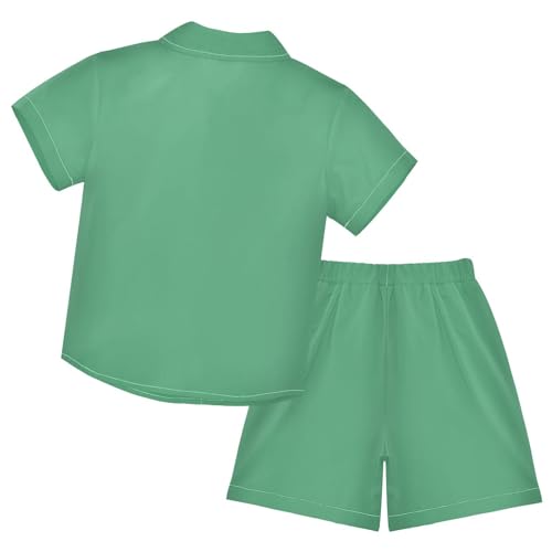 Image of 3T Toddler Boy Shorts Set Teal Hawaiian Button Down Shirts Summer Outfits for Little Boy