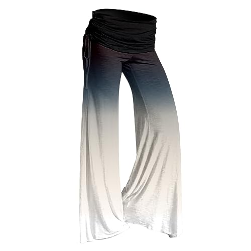 Ladies Fashion Gradient Print Palazzo Pants Loose Lace Casual Wide Leg Trousers Stretch Pants for Women (Dark Blue, M)2