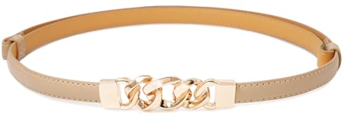 Glamorstar Women Skinny Belts for Dresses Thin PU Leather Waist Belt with Gold Buckle