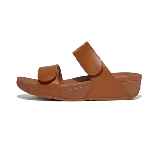Fitflop Lulu Adjustable Leather Slides, Sandali a Ciabatta Donna, Marrone Chiaro, 38 EU