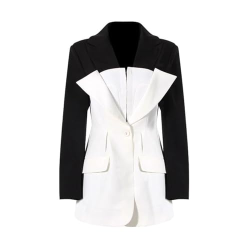 Contrast Casual Blazer for Women Notched Collar Long Sleeve Buttons Straight Blazers