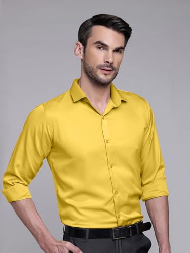 Image of IndoPrimo Men's Satin Shirt with Spread Collar Neck Line Solid Pattern Full Sleeves Regular Fit Western Style and Standard Length