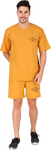 Image of London Hills Cotton Blend Casual Round Neck Co-ord Set for Men's Half Sleeve Oversized T-Shirt and Shorts, Printed Casual Sleepwear & Loungewear Nightdress Night Suits Set