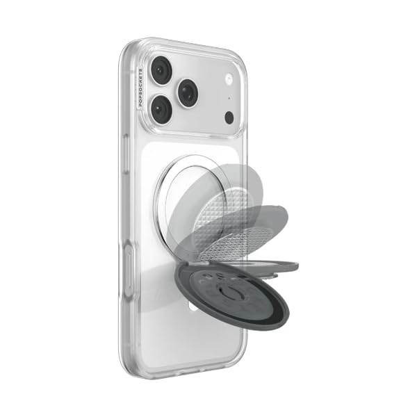 Image of PopSockets Kick-Out Grip for MagSafe, Adjustable Kickstand for Portrait or Landscape, Magnetic Stand, Black - Knurl Gunmetal
