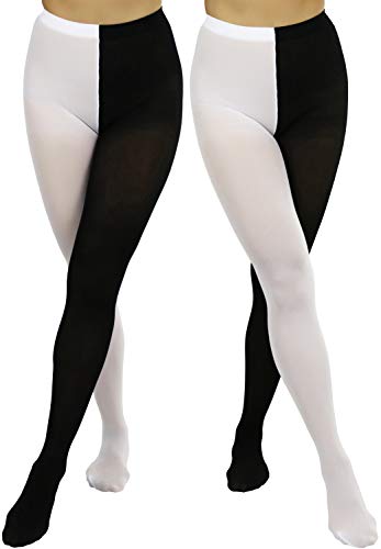 ToBeInStyle Women’s Two Toned Vibrant Jester Contrast Opaque Multicolored Tights2