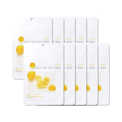 [10 Stücke] EUNYUL Daily Care Gesichtsmasken-Packung Vitamin 22 ml x 10 Stück Vegan Koreanische Hautpflege Hypoallergenes Tencel-Blatt & natürliche Inhaltsstoffe