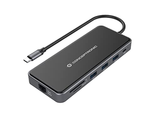 Adaptador USB-C 12IN1 CONCEPTRONIC HDMIx2 VGA USB-C Datos USB-A Audio LAN Lector Tarjetas DONN15G