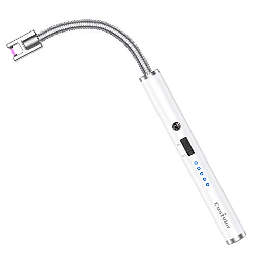 Castelar Candle Lighter Electric Lighter USB Rechargeable Lighter Grill Lighter Plasma Lighter with Flexible Neck LED Battery Display for Candle Gas Stove Camping Fireworks BBQs (White)