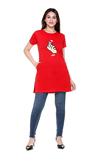 Image of Plush Women's Long Printed Cotton Round Neck Half Sleeve T-Shirt /Tshirts (DPL-PT-001)