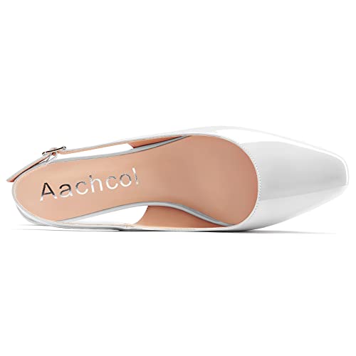 Aachcol Women Kitten Low Heel Pumps Square Toe Ankle Strap Slingback Dress Shoes Patent Wedding Shopping 1.5 Inch4