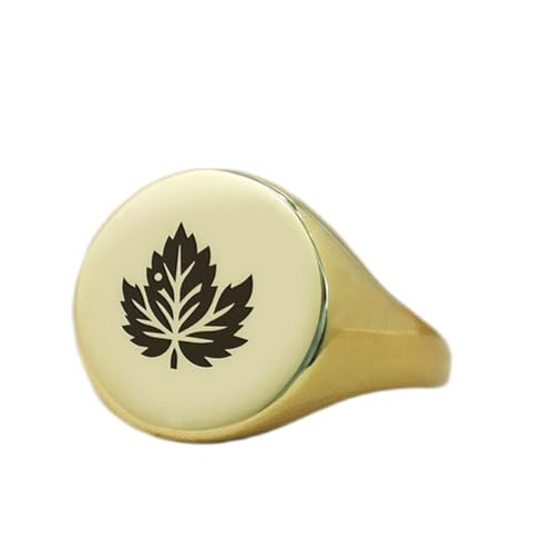 Bague ronde gravée feuille en argent plaqué or, le bijou hypoallergénique