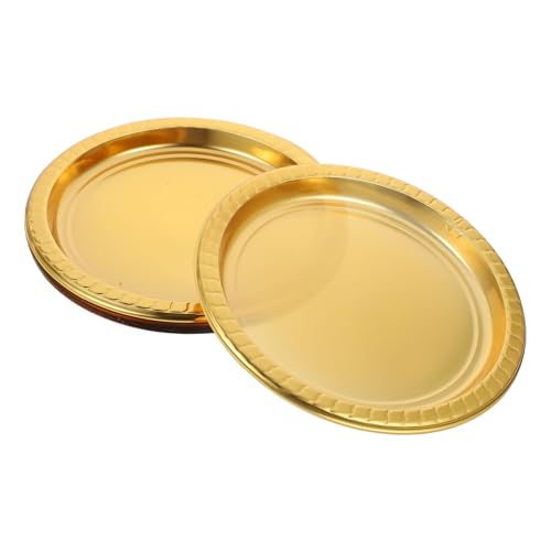 Amosfun 20個 軽奢使い捨てパーティープレート 大容量食品収納トレイ お菓子 ド ーツ対応 素材バーベキュー用金色丸皿
