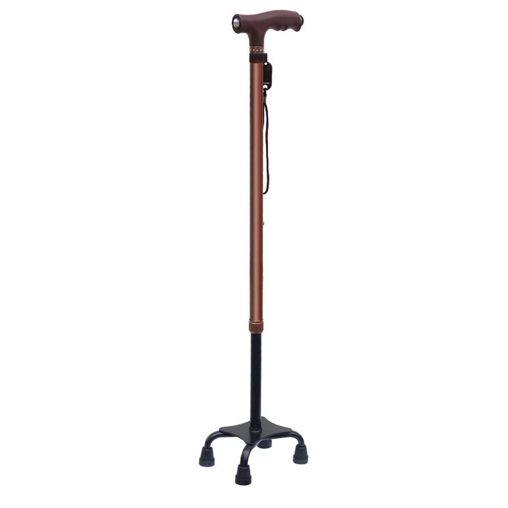 GCX- Muletas for Ancianos Bastón telescópico de Cuatro Patas Bastón for Ancianos Aleación de Aluminio Ligero Multifuncional Ligero Bastón Antideslizante Firma (Color : Brown)