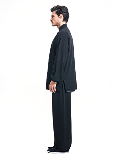 Icnbuys Men's Kung Fu Tai Chi Uniform Cotton Silk L Black #TOP3
