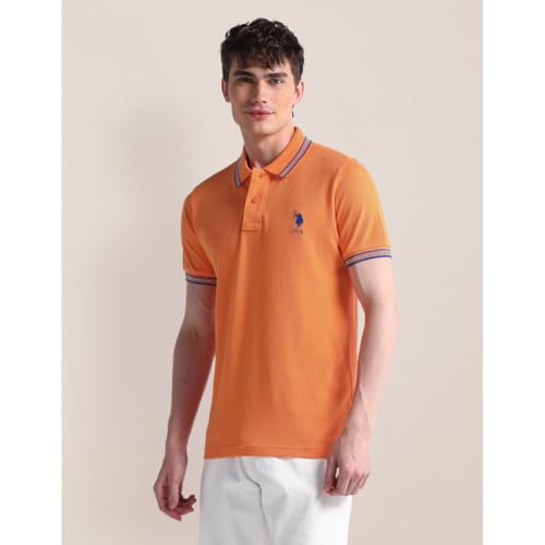 Image of U.S. Polo ASSN. Solid Slim Fit Polo T Shirts for Men - 100% Cotton, Half Sleeves Mens Tshirt