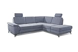 CAVADORE Ecksofa Pavia mit Bett und Stauraum / Schlafsofa inkl. Federkern, Kopfstützen, Sitztiefenverstellung & verstellbarem Armteil / 282 x 89 x 230 / Chenille: Hellblau