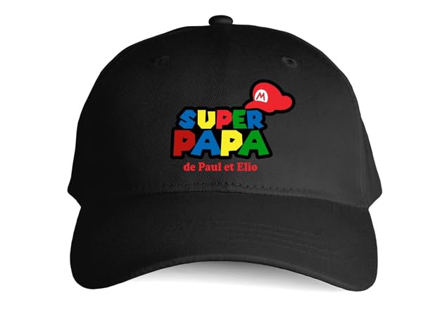 Casquette noire Réglable "Super Papa de (prénom)" - Cadeau Personnalisé pour la Fête des Pères, Anniversaire ou Toute Occasion Spéciale