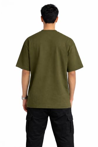 CLUB0019 Oversized Cotton T-Shirt 240 GSM Olive Green - Image 3