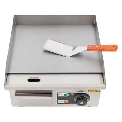 Elektrogrill Grillplatte Elektrisch Tischgrill Edelstahl Deluxe Elektrische Griddle mit 2* Schaufel+2* Ölbürsten, 2000W 50°C-300°C, 14x14 Zoll Kochfläche für Restaurants, Küche, Gewerbe, Haushalt