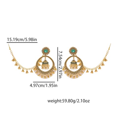 Jhumkas Hollow Circle Beaded Tassel Simulated CZ Dangle Drop Earring for Women Long Chain Hair Accessories Indian Vintage Boho Traditional Earrings Fashion Unique Jewelry2