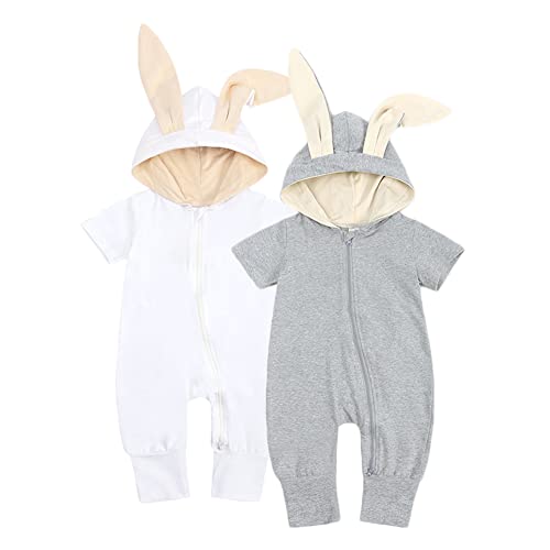 Feidoog Infant Baby Boys Girls 2 Pack Zipper Romper Summer Short Sleeve Jumpsuit One Piece Outfits,White+Gray,12-18M Feidoog Infant Baby Boys Girls 2 Pack Zipper Romper Summer Short Sleeve Jumpsuit One Piece Outfits,White+Gray,12-18M