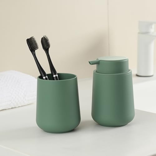 Image of YAUKPH Sage Green Foaming Hand Soap Dispenser Plastic 11 oz - Modern Minimalist Style for Bathroom & Kitchen Countertop Refillable