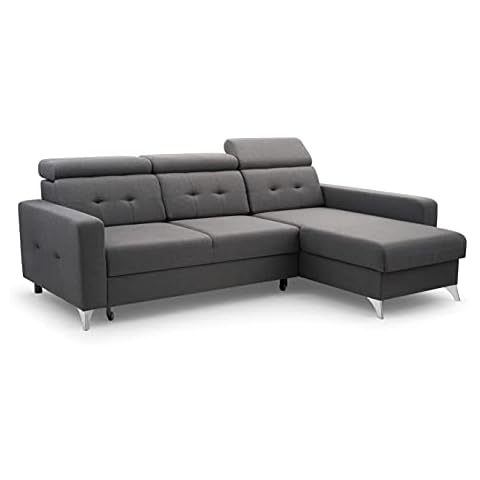 Ecksofa mit Schlaffunktion und Bettkasten | Couch für Wohnzimmer, Schlafsofa Sofagarnitur Sofa Eckcouch L-Form Wohnlandschaft mit Bettfunktion - 242cmx170cmx84cm-LIROY- Ottomane Rechts Cover