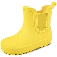 Motasha Boys Rain Boots Chelsea Toddler Rain Boots For Kids Size 12 Rubber Girls Rainboots Chelsea Ankle Waterproof Shoes Yellow Little Kids 7 Year Old Outdoor Hiking Farm Park (M7801 Yellow 12)
