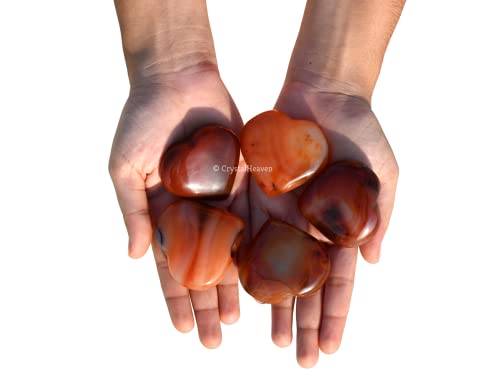 Image of Crystal Heaven Carnelian Crystal Heart Palm Pebbles Stones For Anxiety Stress Relief Massage - Aaa Grade Original Healing Gemstone Agate Heart Palm Stone For Yoga Meditation Spiritual