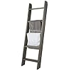MyGift Large Vintage Gray Wood Ladder Blanket Ladder, Farmhouse Style Wall Leaning Towel Rack with 5 Rungs