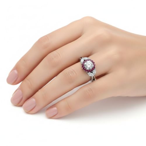 Image of 55Carat Choose Your Gemstone Flower Halo Split Shank Diamond CZ Ring Sterling Silver Round Shape Halo Engagement Rings Everyday Jewelry Wedding Jewelry Handmade Gifts for Wife US Size 4 to 12