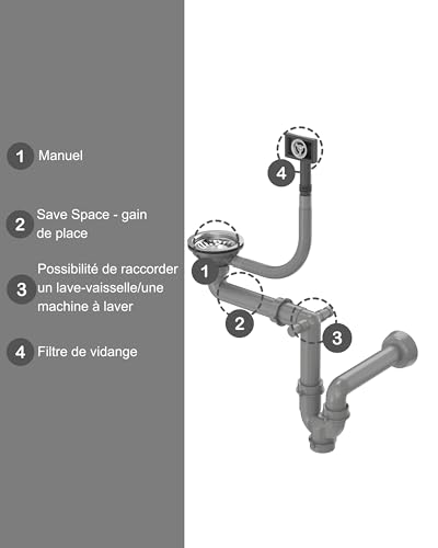 Évier en granit monocuve d'architecte QUADRON JERRY 111 beige avec siphon design