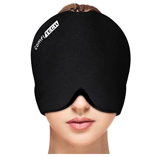 ComfiTECH Migraine Ice Head Wrap, Headache Relief Hat for Migraine Cap for Tension Puffy Eyes Migraine Relief Cap for Sinus Headache and Stress Relief Cold Compress (Medium Black)