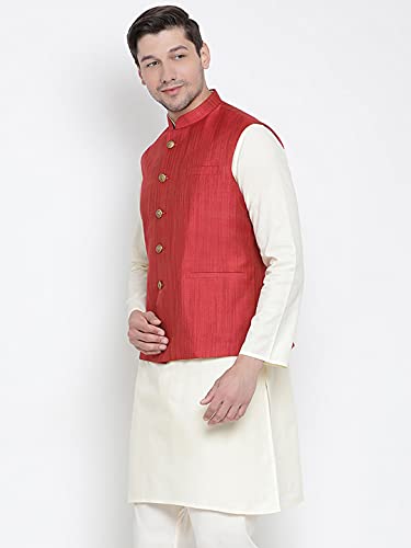 Image of VASTRAMAY Men's Beige Cotton Blend Ethnic Jacket