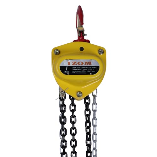 Image of IZOM Hand Chain Pulley Block 1 Ton Heavy Duty Hand Hoist Manual 3 meter Lifting, 80 Grade Load Chain Pulley Steel Construction for Lifting Good in Transport, Warehouse, Workshop Garages