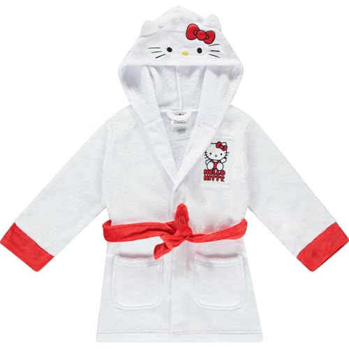 Hello Kitty Girls Fleece Kids Hooded Robe - Super Soft Plush Kids Spa Bathrobe with Pockets Sizes 4-10 - Official Product
