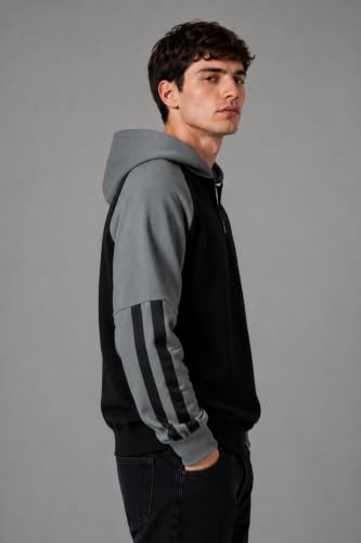 Buy AZLANE Men Regular Fit Colorblock Raglan Hoodie | Hoodie for Men Black at Amazon.in - Image 4