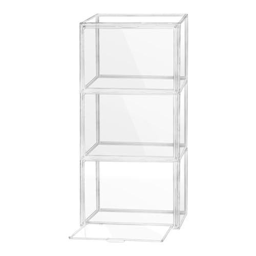 QWORK® 3 Stück Schuhboxen Stapelbar, Transparente Kunststoffboxen mit Magnetverschluss, Schaukasten, für Figuren, Bücher, Kosmetik, Schuhe und Handtaschen