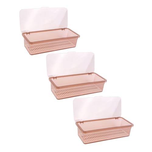 BESTYASH 3 Piezas Caja Organizadora de Utensilios de Cocina con Tapa y Escurridor de Recipientes Plásticos Alargados para Almacenamiento de Cubiertos y Palillos Color Marrón Transparente